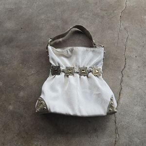 Y2K Kathy Van Zeeland Shoulder Purse Gold Studded Gem Glam Bling Designer